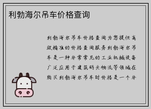 利勃海尔吊车价格查询